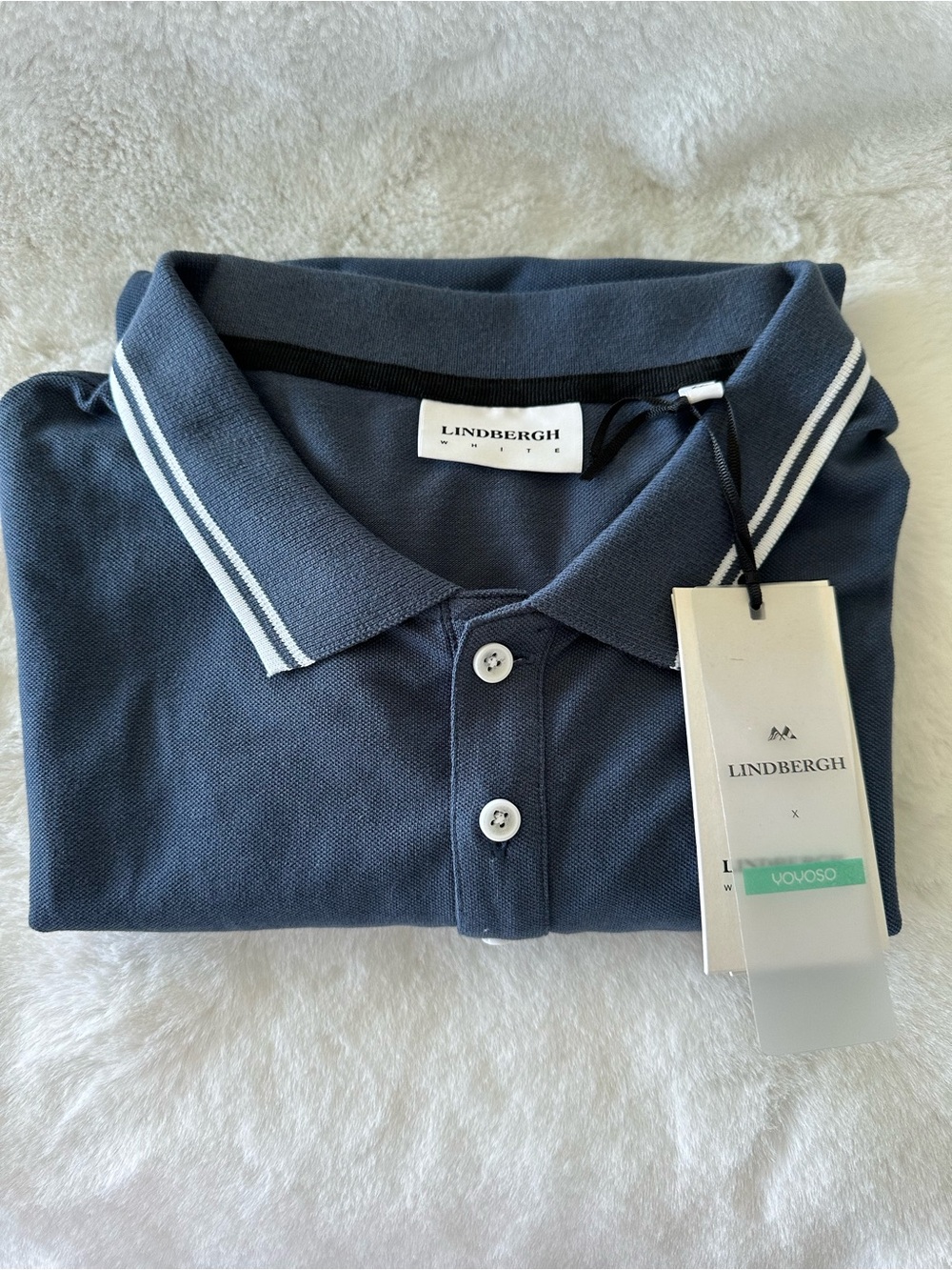 Lindbergh - Navy Polo Shirt with white Contrast Stripe Collar XXL